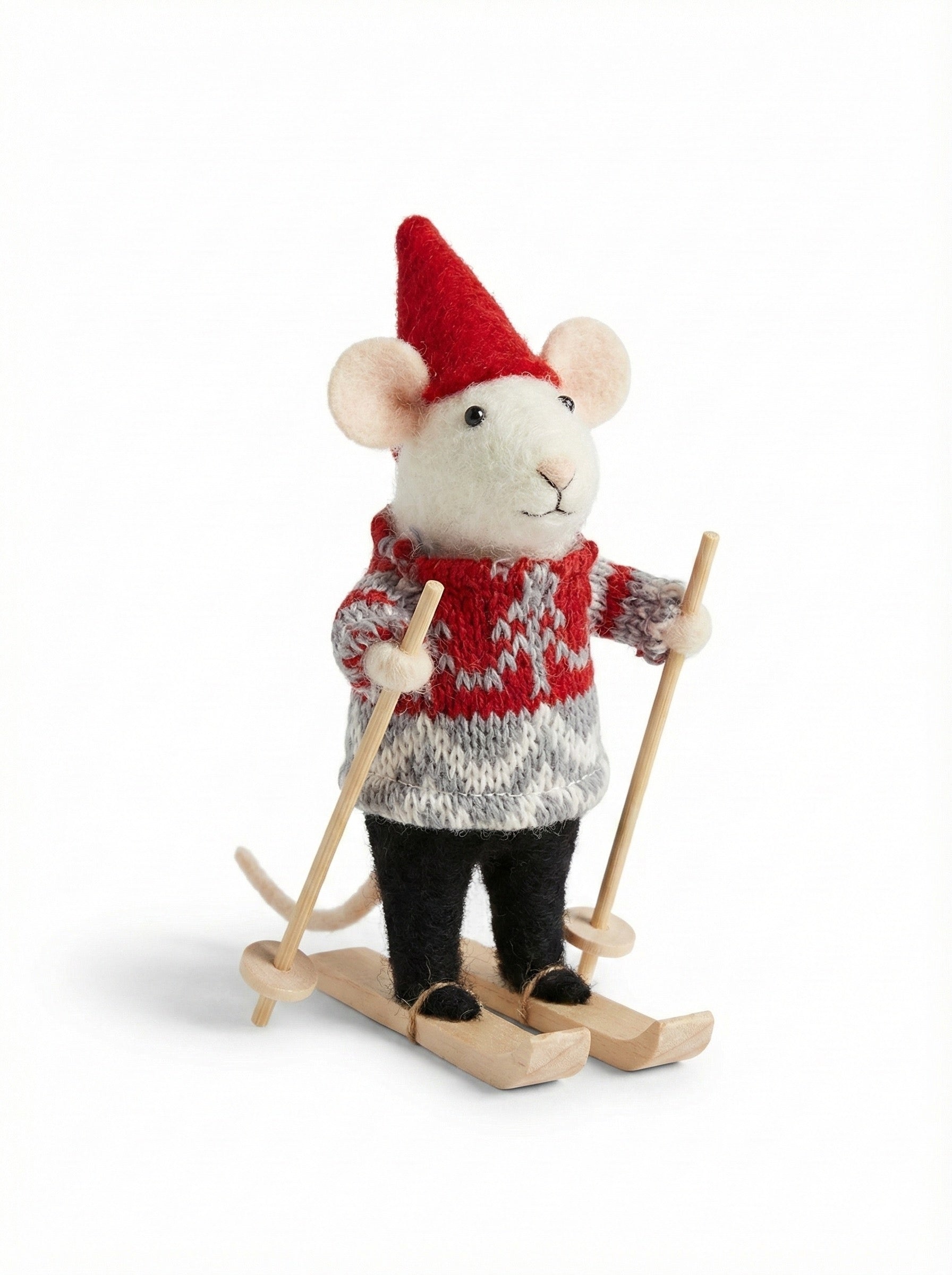 Nordic Skier Felt Mouse Ornament – Mini Winter Edition