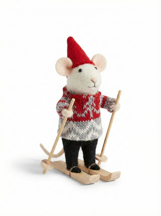 Nordic Skier Felt Mouse Ornament – Mini Winter Edition