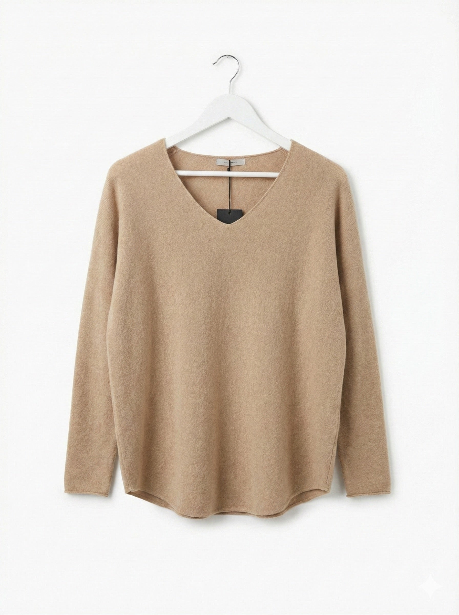 The Vivid Italian V-Neck Sweater- Tan