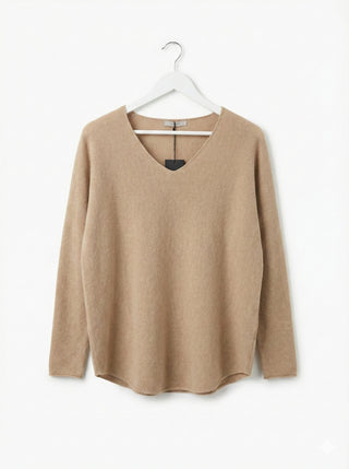 The Vivid Italian V-Neck Sweater- Tan