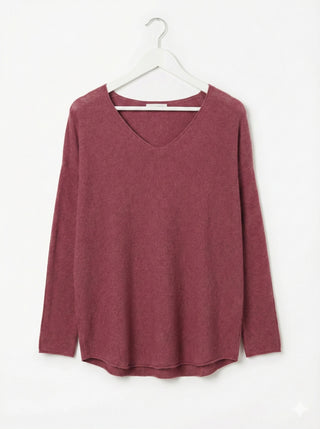 The Vivid Italian V-Neck Sweater-Marsala