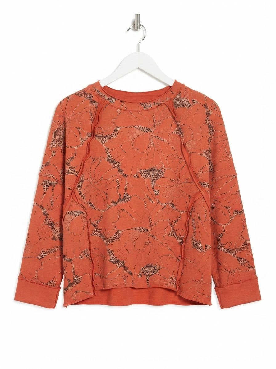 Arancia Raw-Edge Floral Sweatshirt- CORAL ORANGE