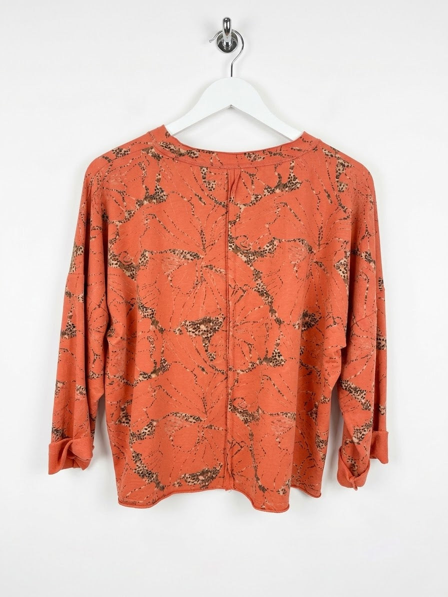 Arancia Raw-Edge Floral Sweatshirt- CORAL ORANGE