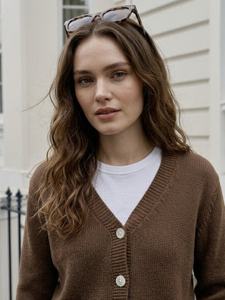 Everyday Knit V-Neck Cardigan -  Chocolate Brown