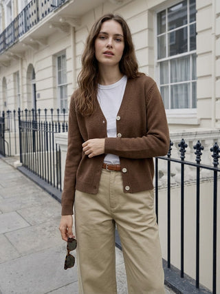 Everyday Knit V-Neck Cardigan -  Chocolate Brown