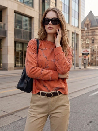 Arancia Raw-Edge Floral Sweatshirt- CORAL ORANGE