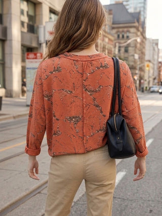 Arancia Raw-Edge Floral Sweatshirt- CORAL ORANGE