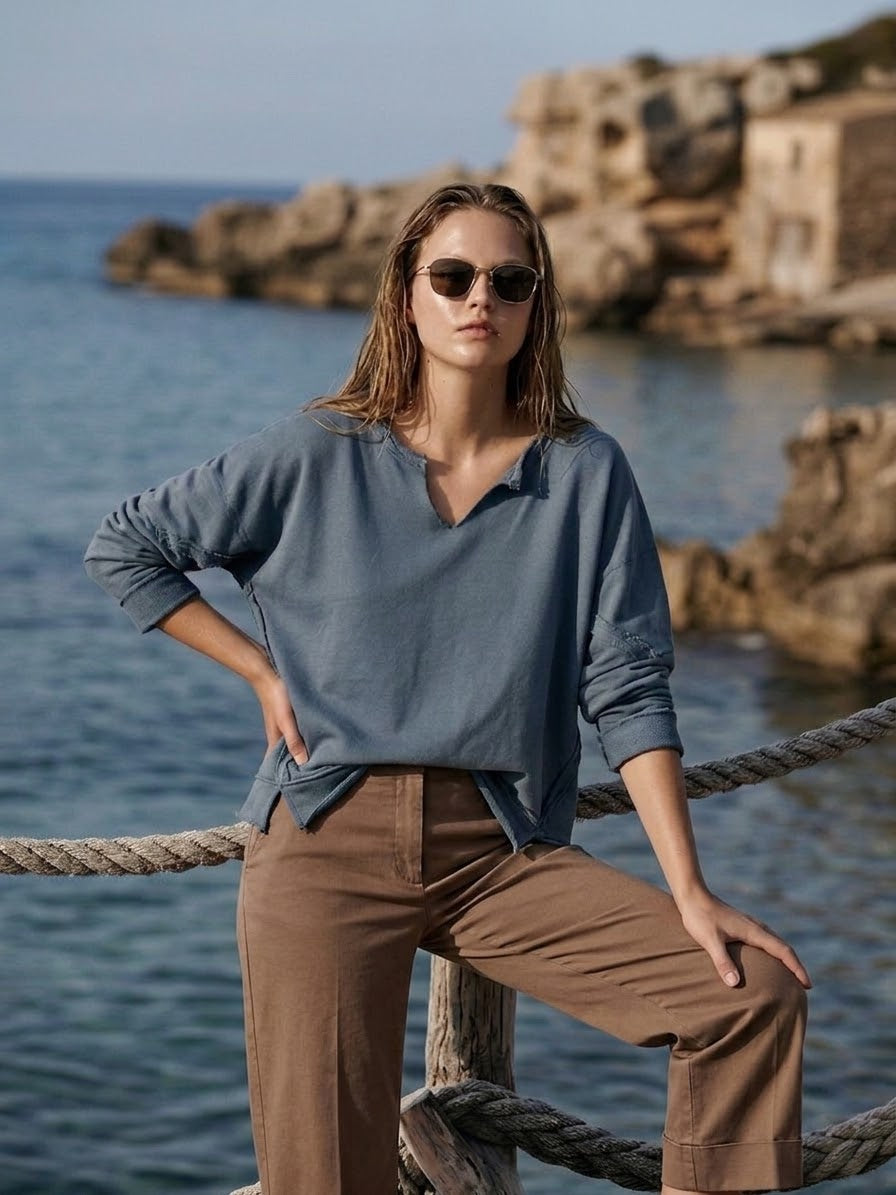 Relaxed-Fit Sweatshirt- Dusty Blue