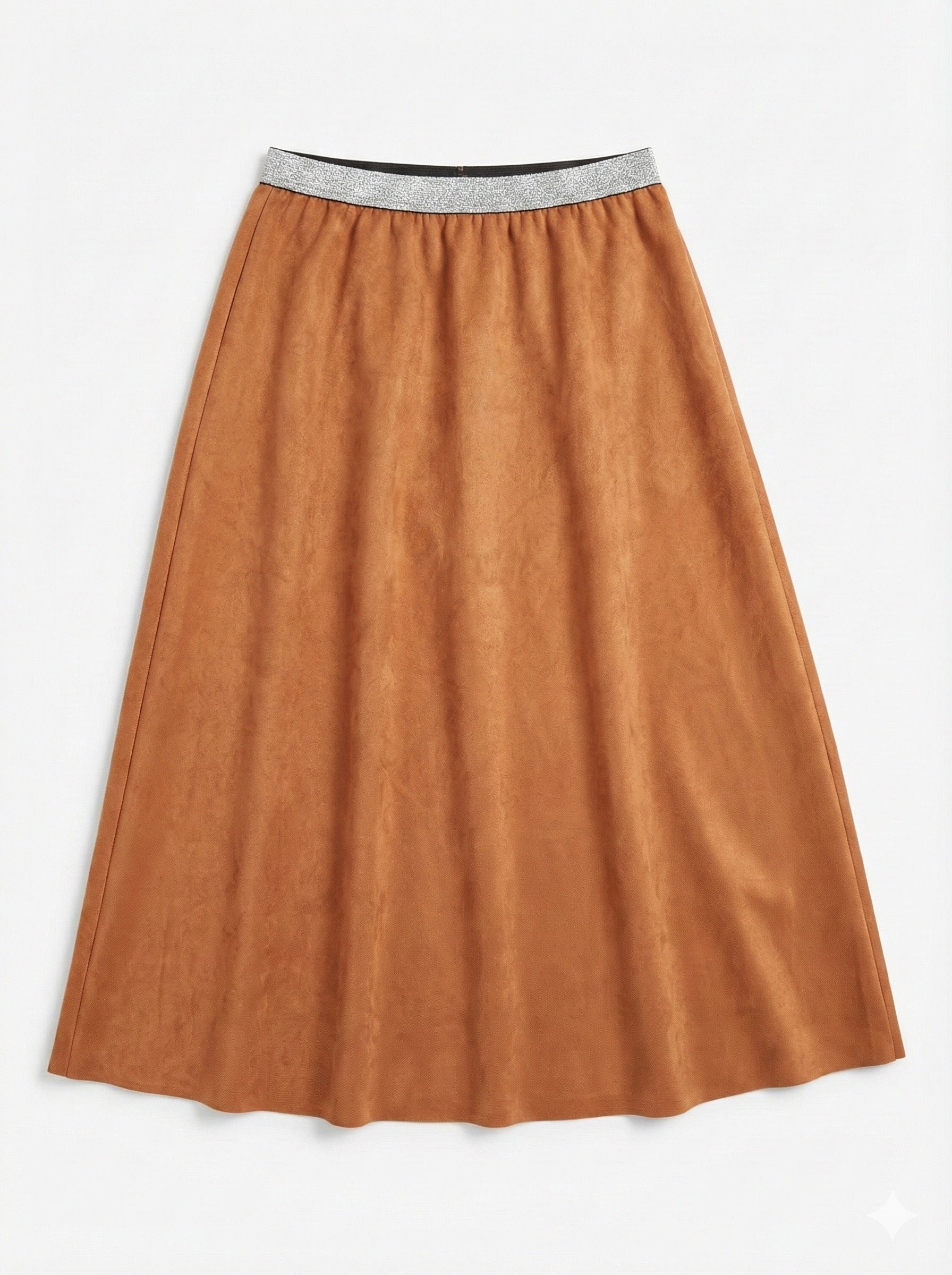 The Cognac Shimmer Waist Midi Skirt- Camel