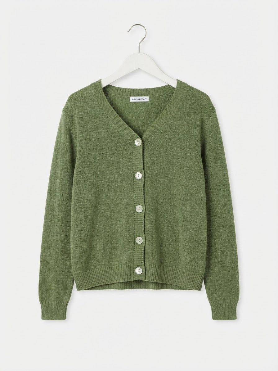Everyday Knit V-Neck Cardigan -  Olive Green