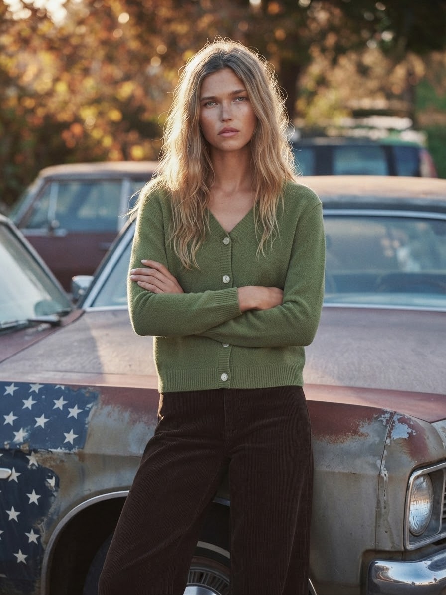 Everyday Knit V-Neck Cardigan -  Olive Green