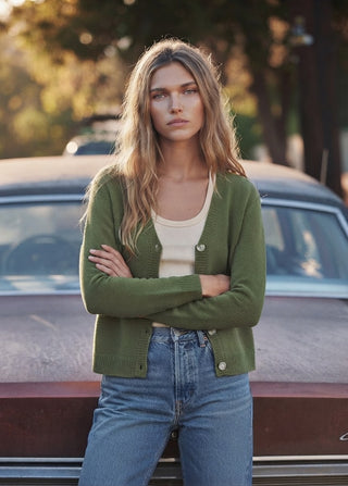 Everyday Knit V-Neck Cardigan -  Olive Green
