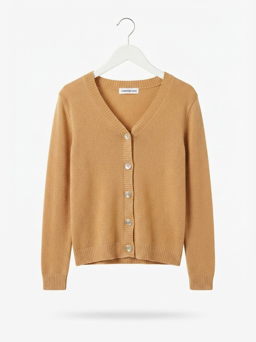 Everyday Knit V-Neck Cardigan -  Tan