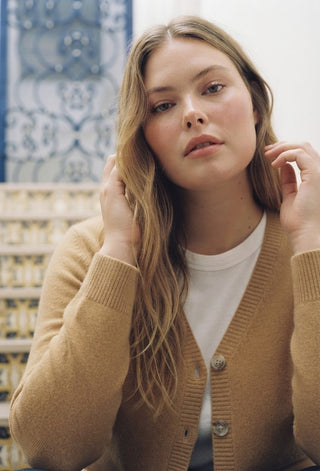 Everyday Knit V-Neck Cardigan -  Tan