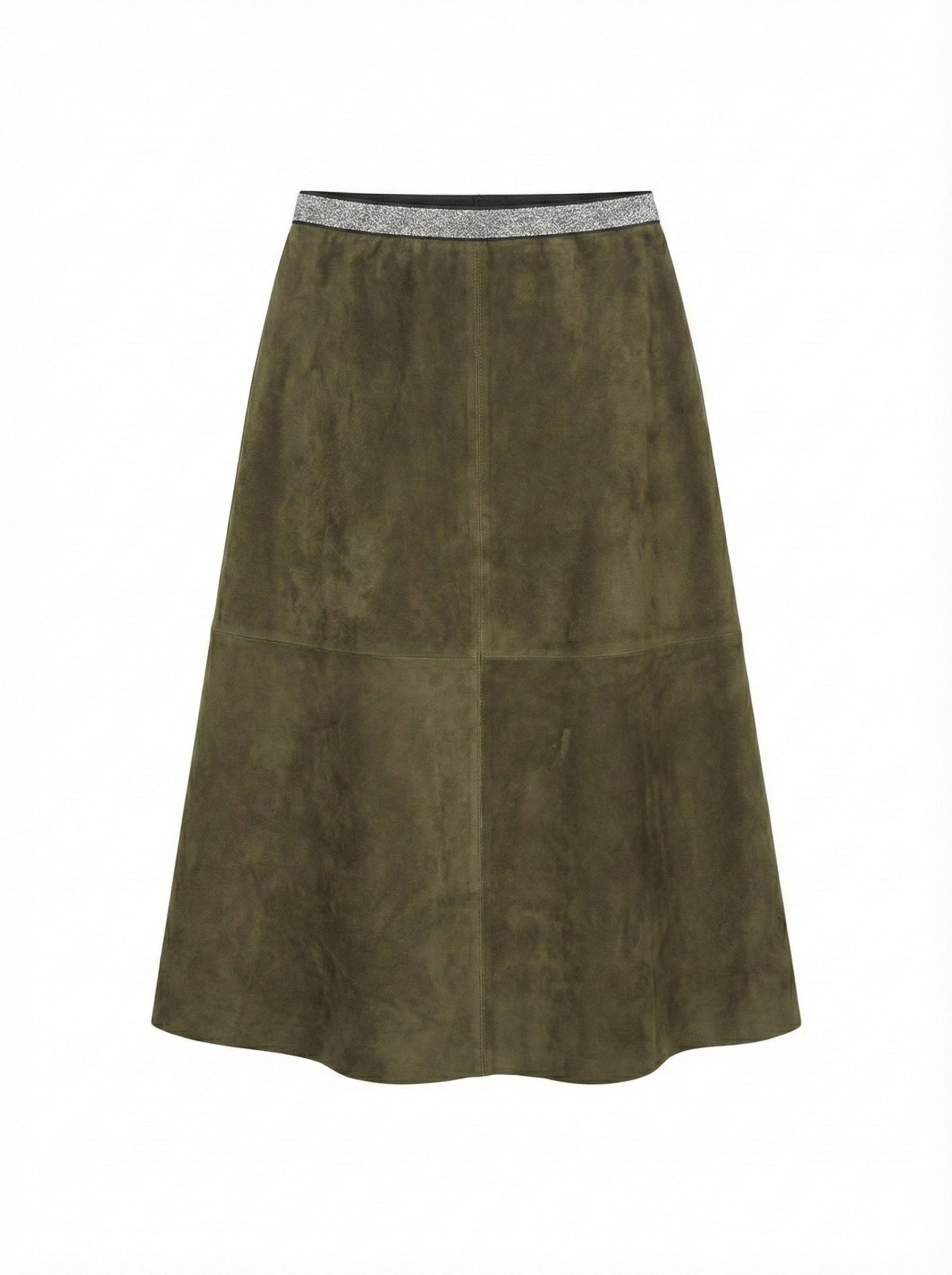 The Cognac Shimmer Waist Midi Skirt- Sage Green