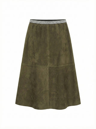 The Cognac Shimmer Waist Midi Skirt- Sage Green