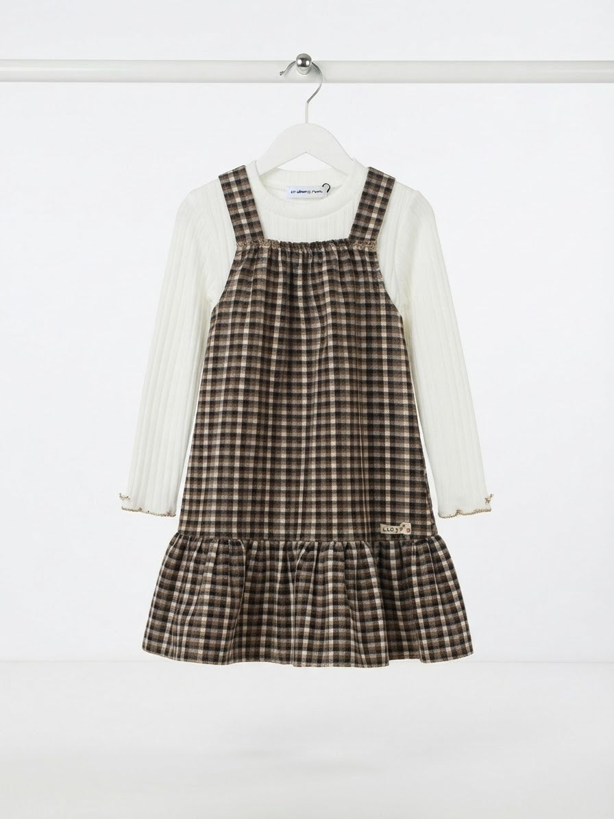 Charming Gingham Pinafore & Ribbed Top Set