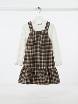 Charming Gingham Pinafore & Ribbed Top Set