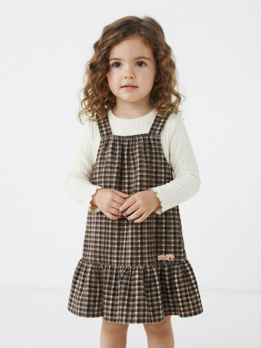Charming Gingham Pinafore & Ribbed Top Set