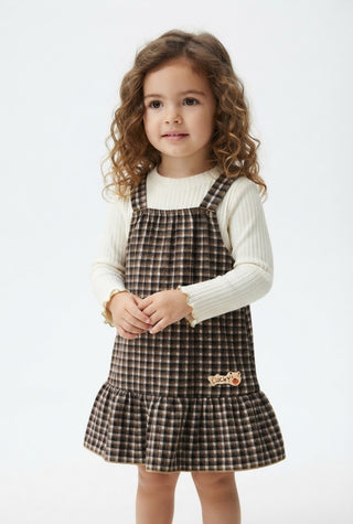 Charming Gingham Pinafore & Ribbed Top Set