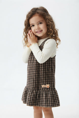 Charming Gingham Pinafore & Ribbed Top Set