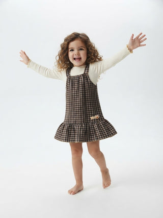 Charming Gingham Pinafore & Ribbed Top Set