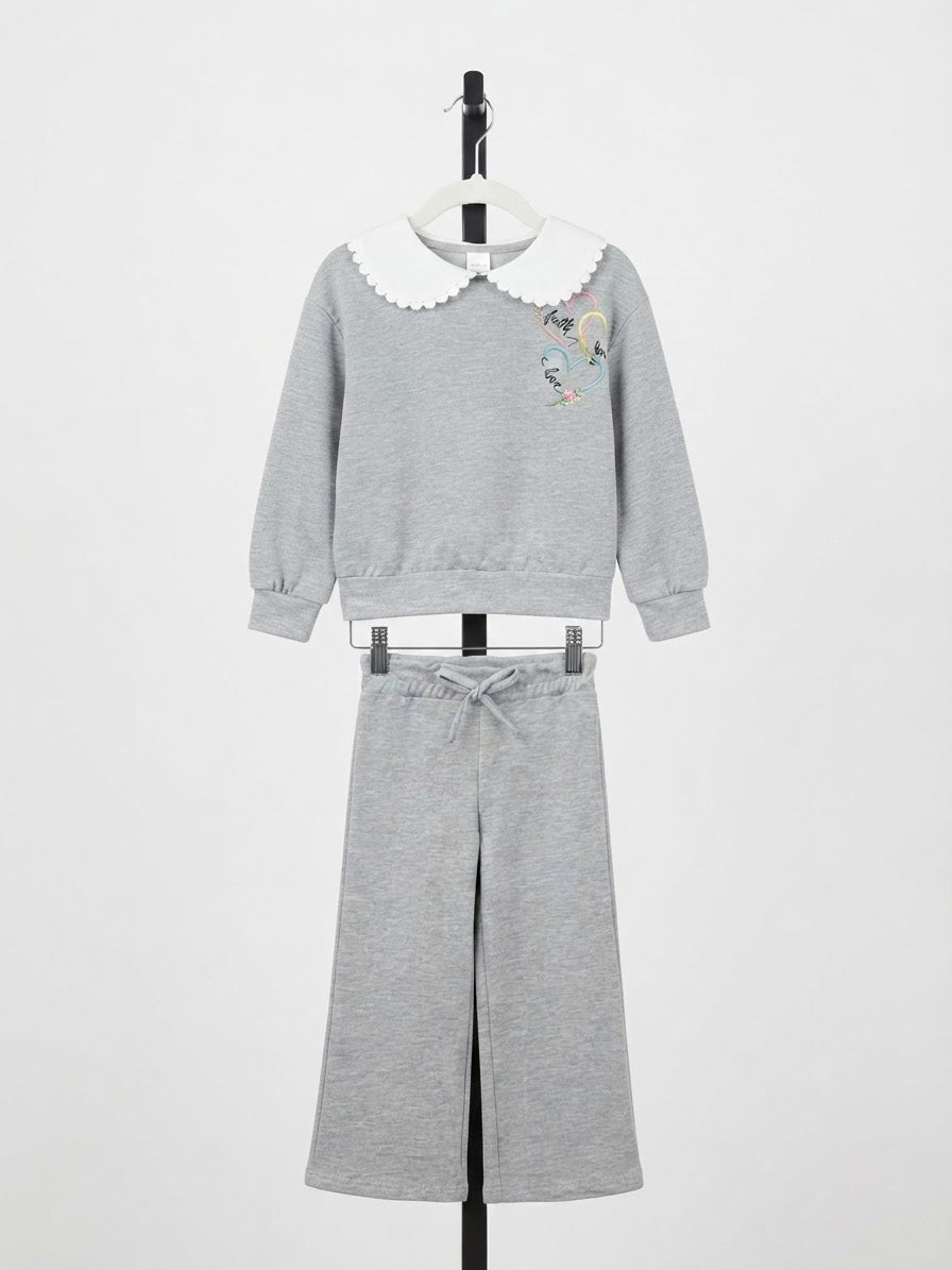 Faith, Hope & Love Embroidered Sweatshirt & Pant Set-Grey