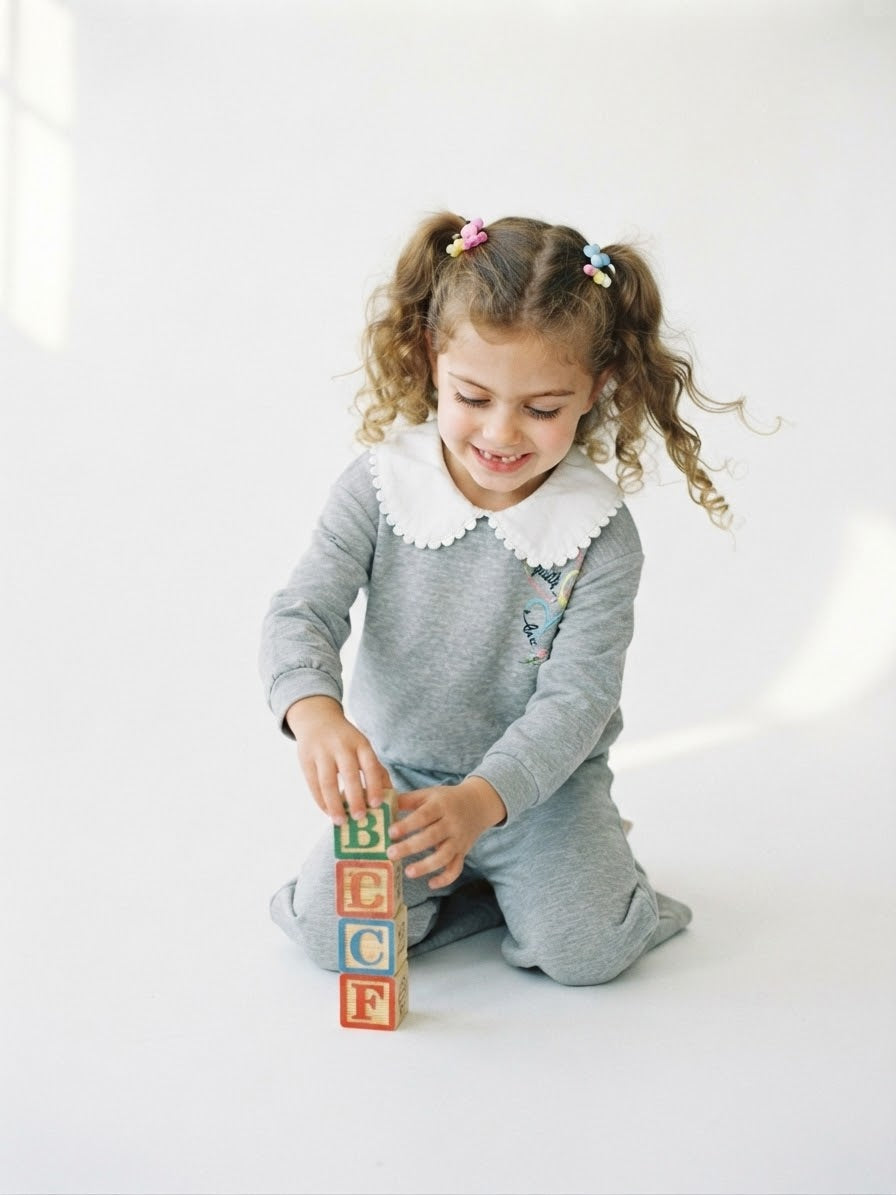 Faith, Hope & Love Embroidered Sweatshirt & Pant Set-Grey