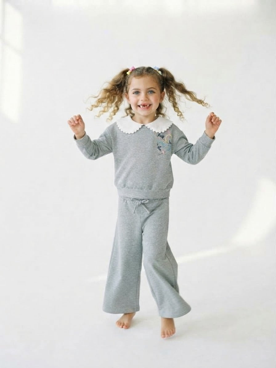 Faith, Hope & Love Embroidered Sweatshirt & Pant Set-Grey