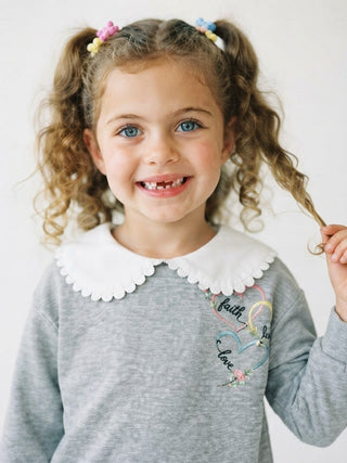 Faith, Hope & Love Embroidered Sweatshirt & Pant Set-Grey