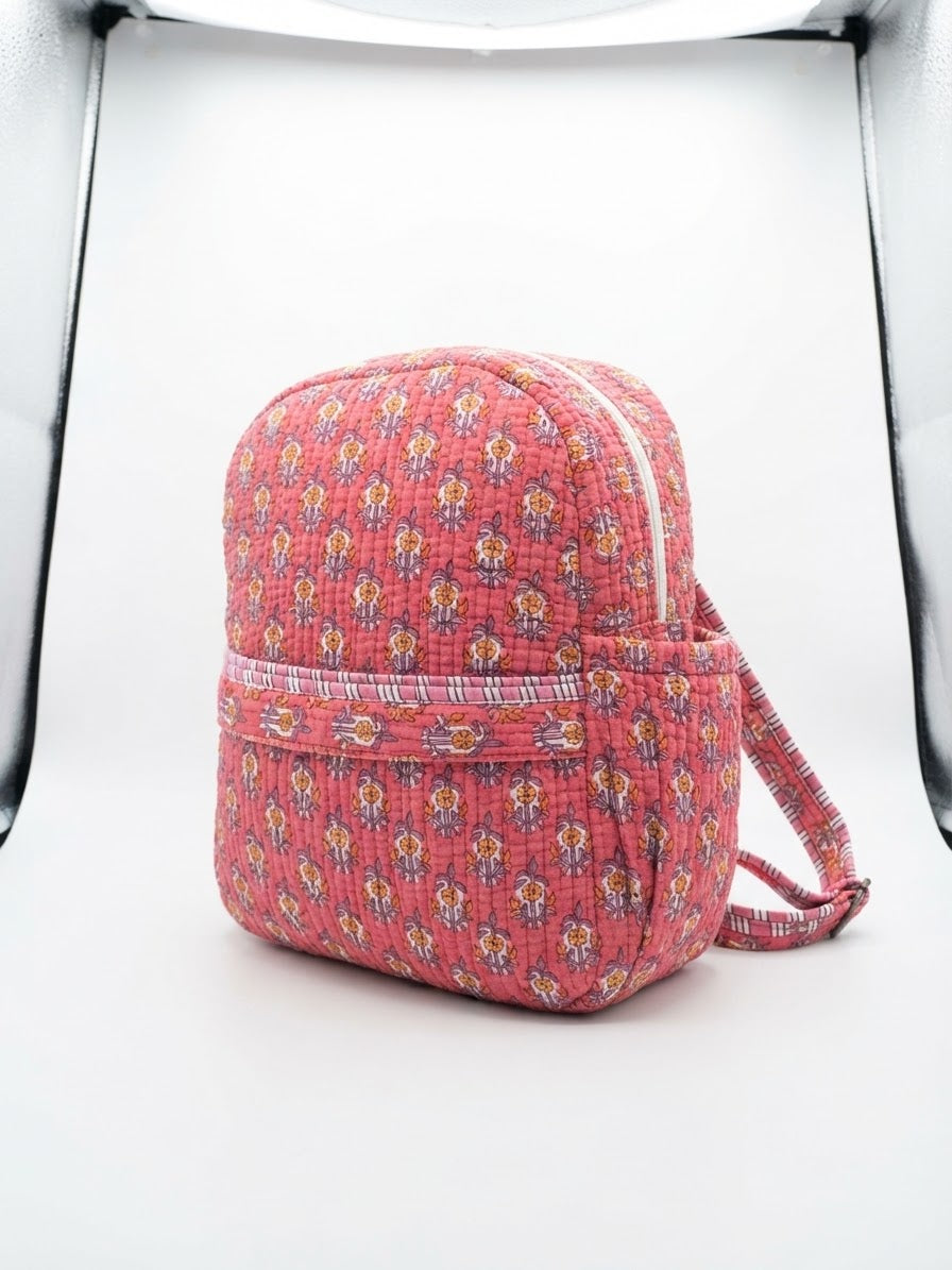 Playful Pink Blossom Quilted Backpack