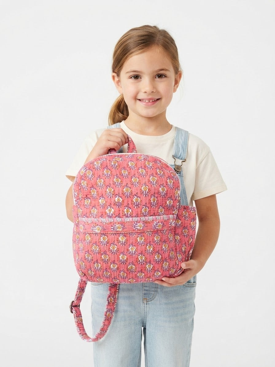 Playful Pink Blossom Quilted Backpack