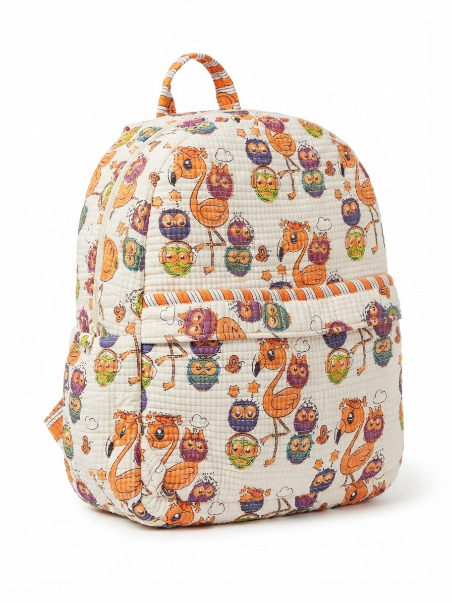 Ivory Multi Flamingo Party Quilted Backpack