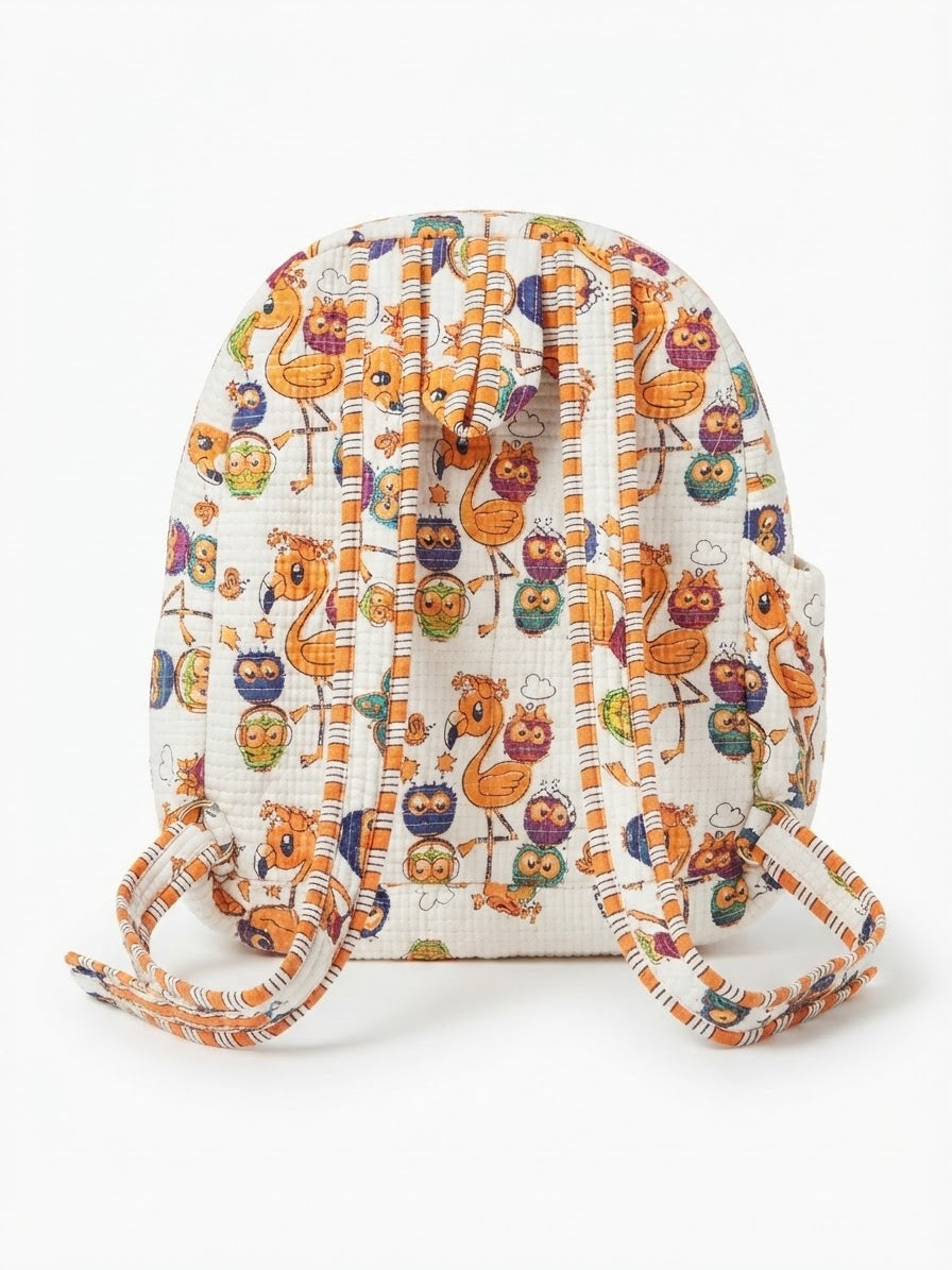 Ivory Multi Flamingo Party Quilted Backpack