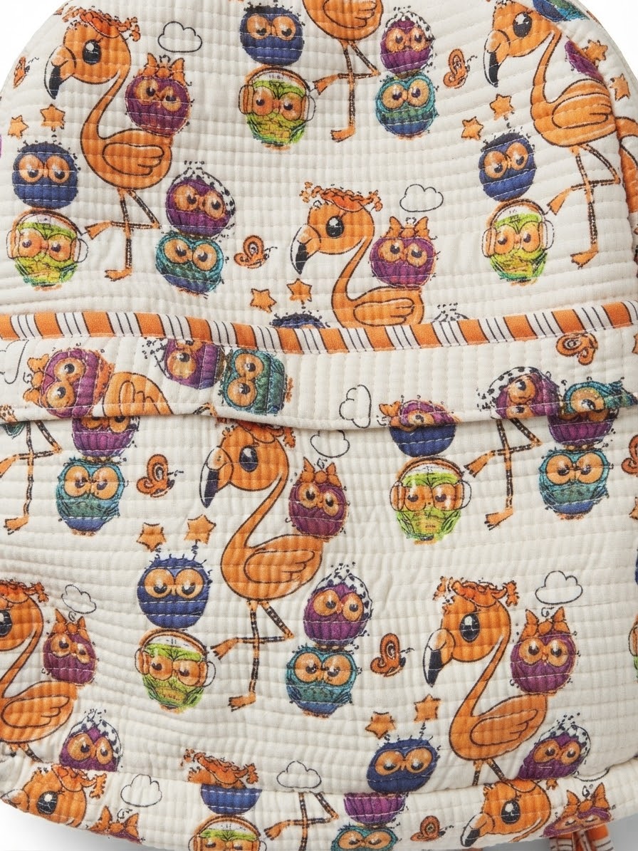 Ivory Multi Flamingo Party Quilted Backpack