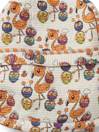 Ivory Multi Flamingo Party Quilted Backpack