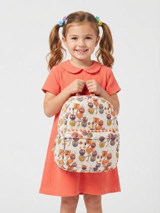 Ivory Multi Flamingo Party Quilted Backpack