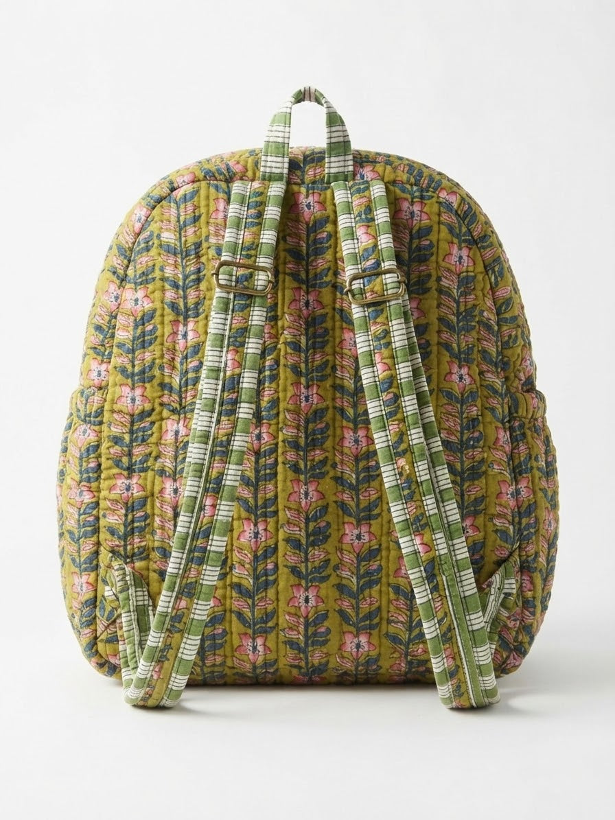 Boho Floral Kantha Quilted Backpack.