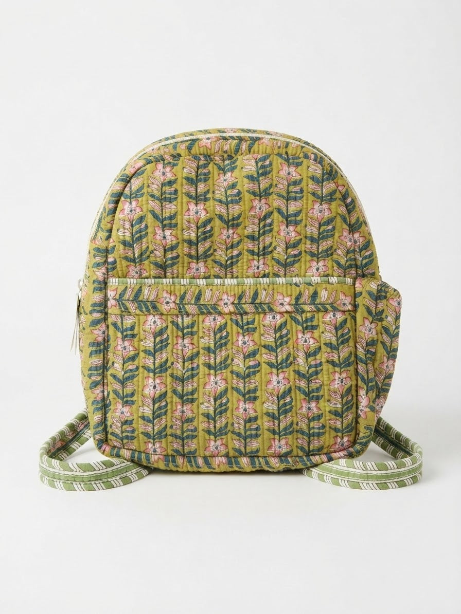 Boho Floral Kantha Quilted Backpack.