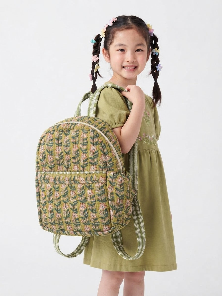 Boho Floral Kantha Quilted Backpack.