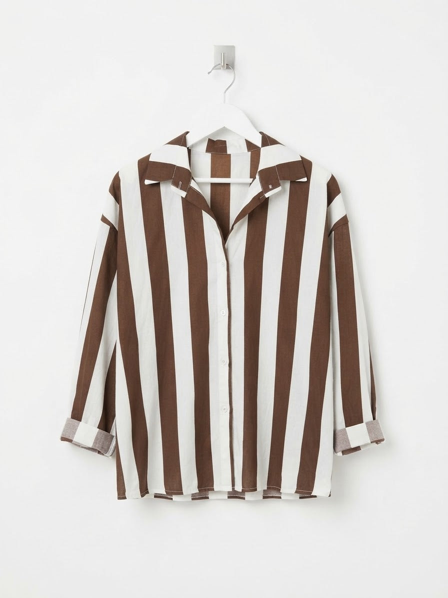 The Striped Classic Button-Down- Brown &White Stripes