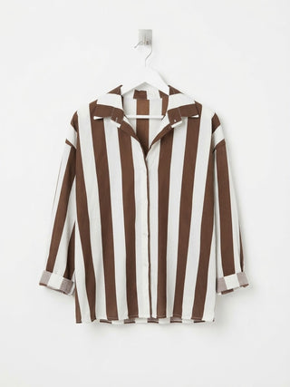 The Striped Classic Button-Down- Brown &White Stripes