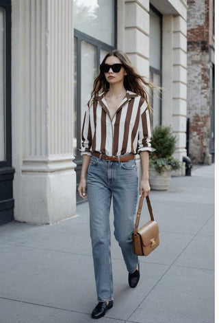 The Striped Classic Button-Down- Brown &White Stripes