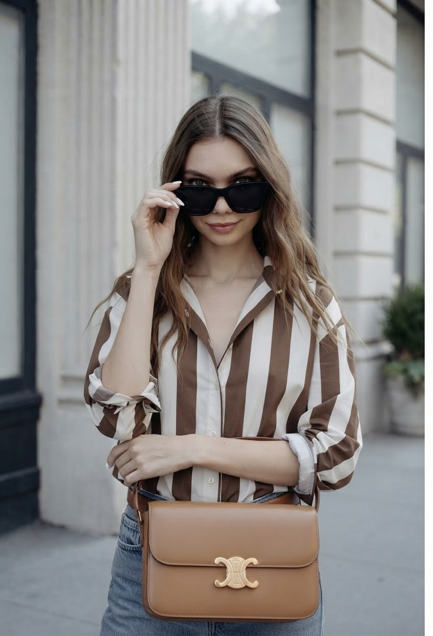 The Striped Classic Button-Down- Brown &White Stripes