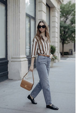 The Striped Classic Button-Down- Brown &White Stripes