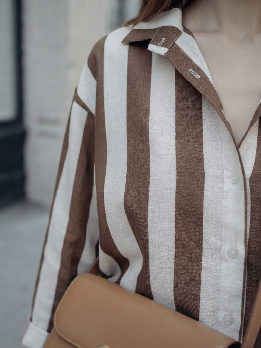 The Striped Classic Button-Down- Brown &White Stripes