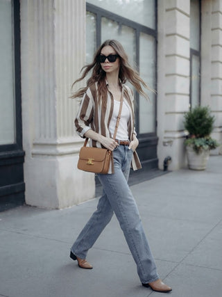 The Striped Classic Button-Down- Brown &White Stripes