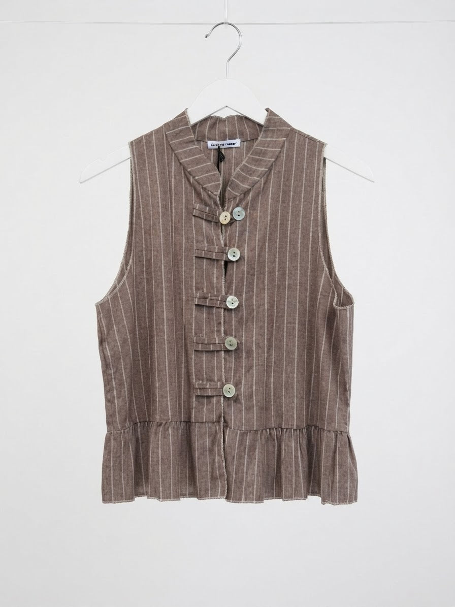 Tuscan Pinstripe Peplum Vest- Taupe