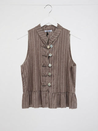 Tuscan Pinstripe Peplum Vest- Taupe