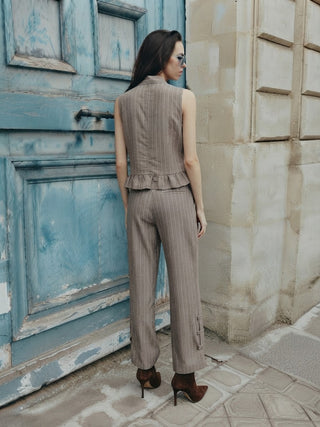 Tuscan Pinstripe Pant- Taupe